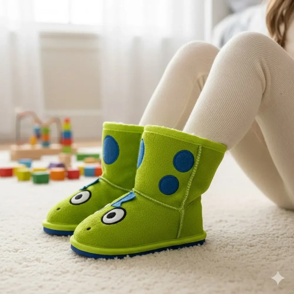 Lazy One Green Dinosaur Fur Lined Toasty Toez Slippers XS (6-7)